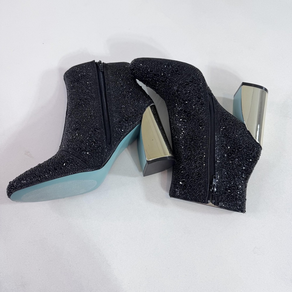 Betsey Johnson Boots Womens Size 6.5 Black Rhinestone Ankle Block Heel SB-HUGO - Picture 7 of 12